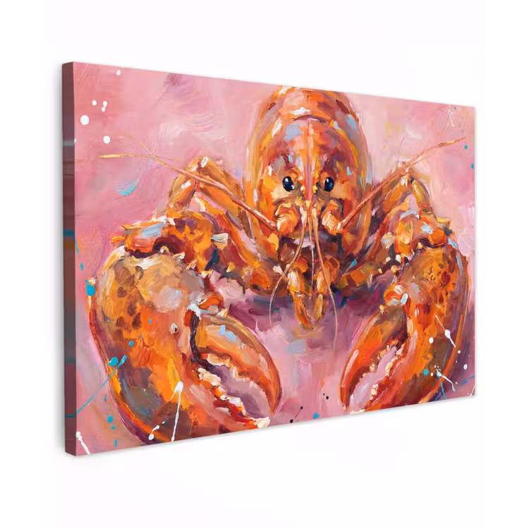 Canvas schilderij - Zeeleven - Kreeft - Spatters - Abstract - Roze — 1