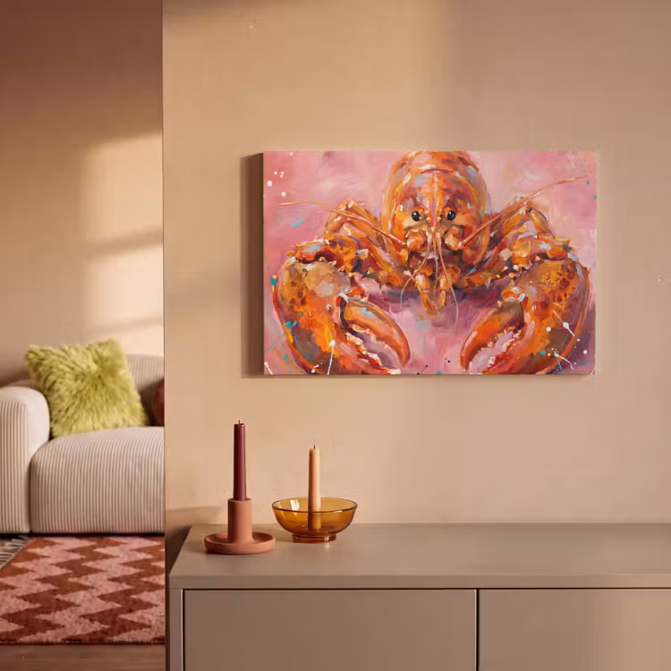 Canvas schilderij - Zeeleven - Kreeft - Spatters - Abstract - Roze — 2