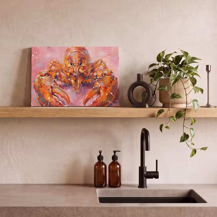 Canvas schilderij - Zeeleven - Kreeft - Spatters - Abstract - Roze — 3