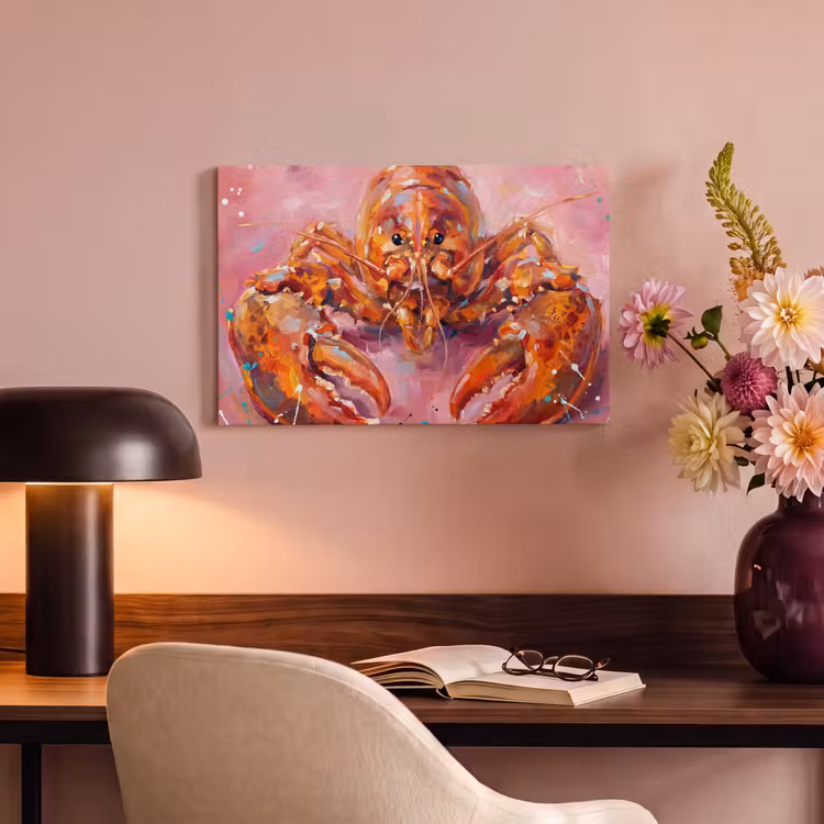 Canvas schilderij - Zeeleven - Kreeft - Spatters - Abstract - Roze — 4