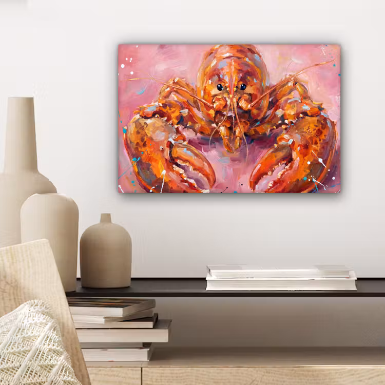Canvas schilderij - Zeeleven - Kreeft - Spatters - Abstract - Roze — 5