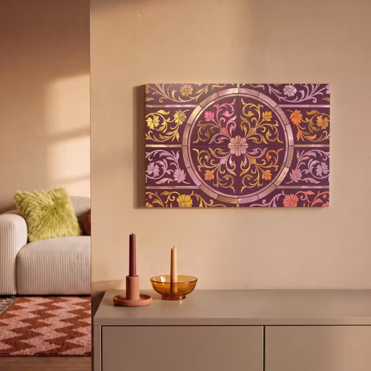 Canvas schilderij - Patroon - Floraal - Oosters - Paars - Goud — 2