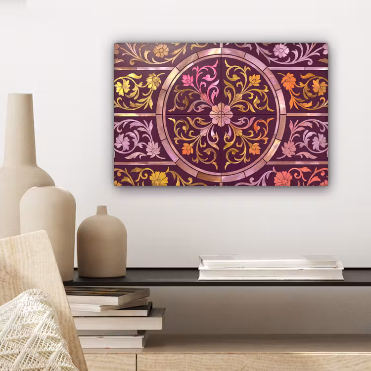 Canvas schilderij - Patroon - Floraal - Oosters - Paars - Goud — 5
