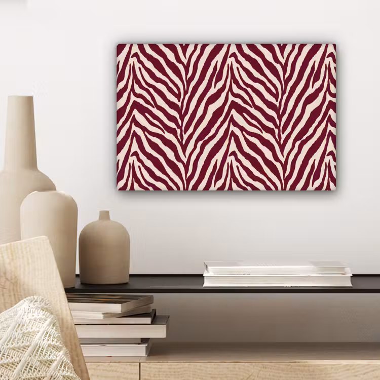 Canvas schilderij - Zebra - Motief - Bordeaux - Rood — 5