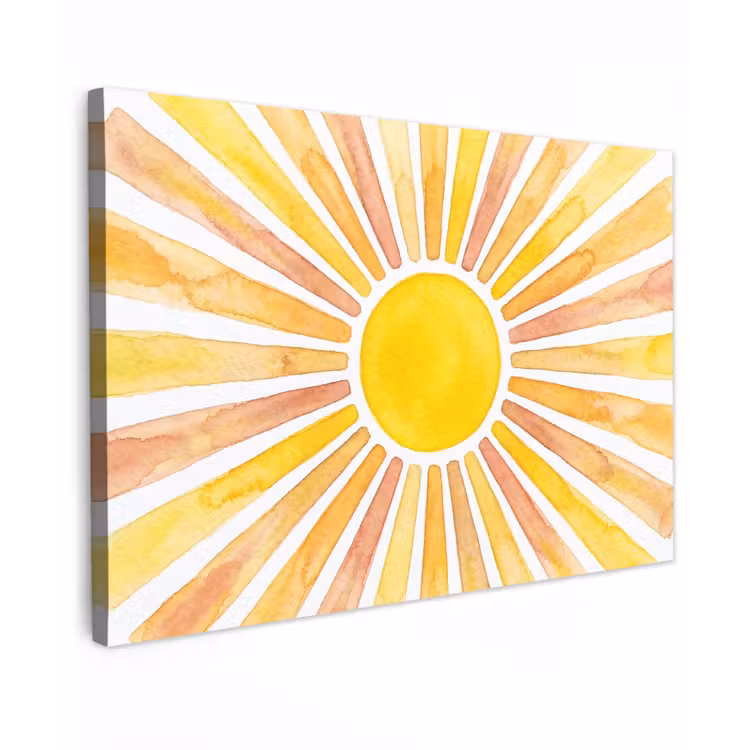 Canvas schilderij - Zon - Stralen - Aquarel - Geel - Abstract — 1