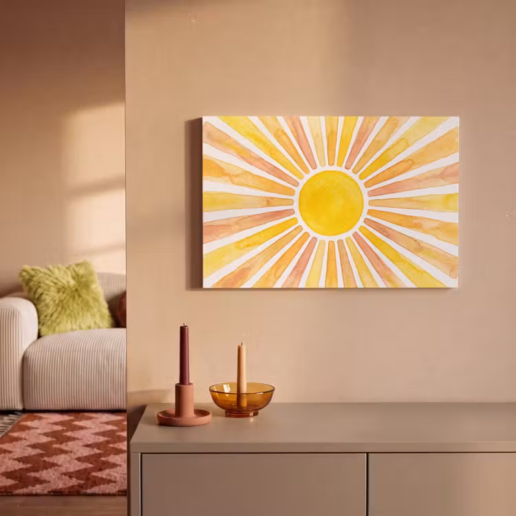 Canvas schilderij - Zon - Stralen - Aquarel - Geel - Abstract — 2
