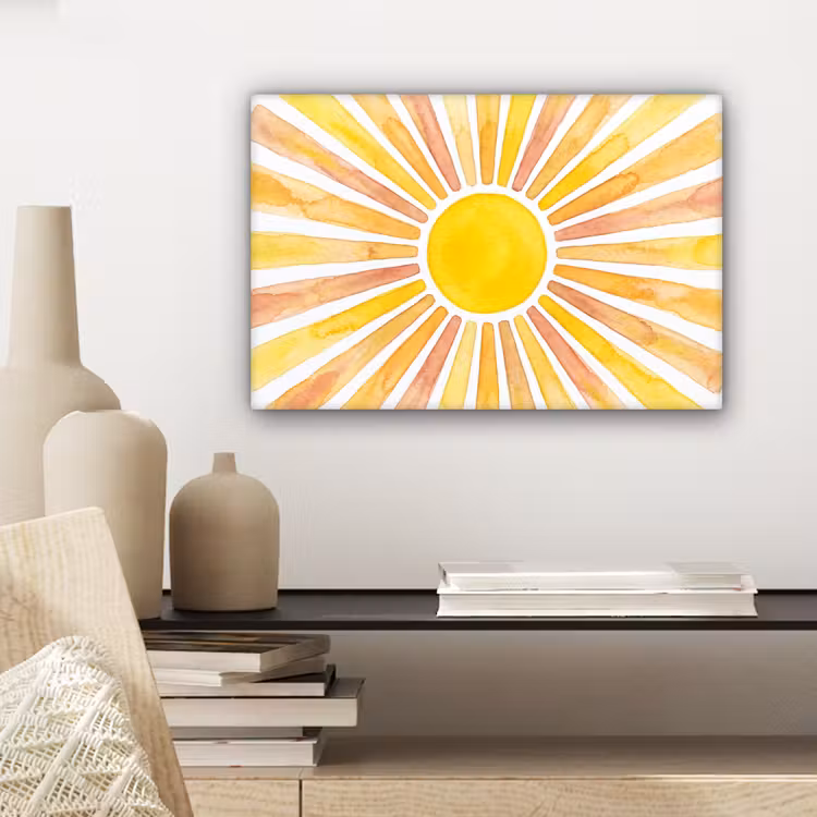Canvas schilderij - Zon - Stralen - Aquarel - Geel - Abstract — 5