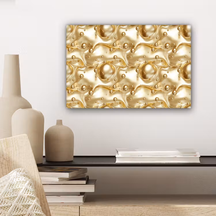 Canvas schilderij - Vloeibaar - Druppels - Goud — 5