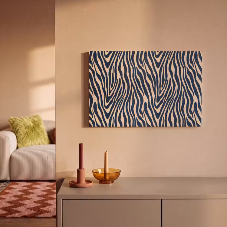 Canvas schilderij - Zebra - Patroon - Blauw - Beige — 2