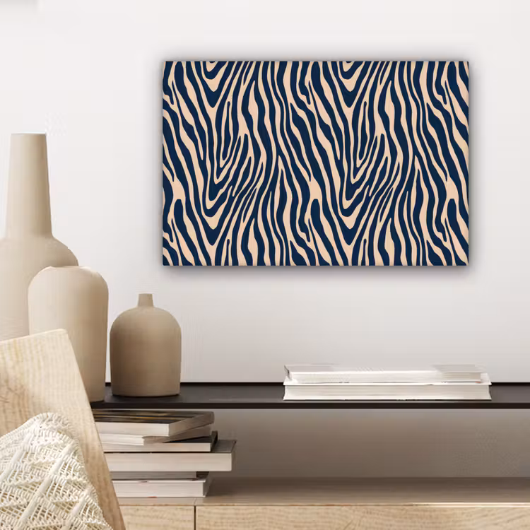 Canvas schilderij - Zebra - Patroon - Blauw - Beige — 5