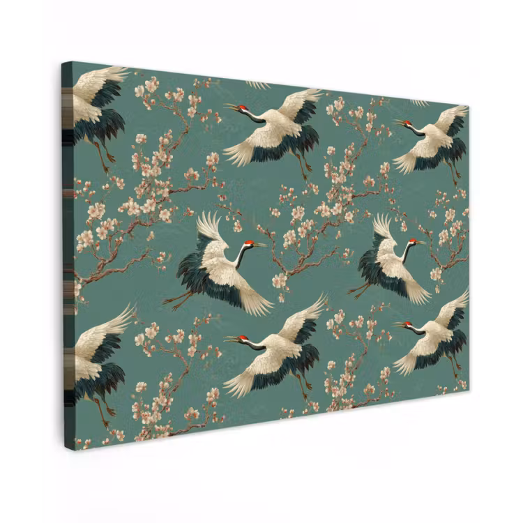 Canvas schilderij - Kersenbloesem - Kraamvogels - Groen — 1