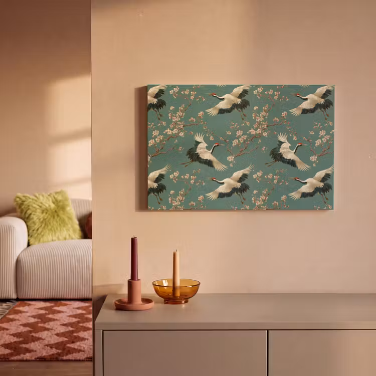 Canvas schilderij - Kersenbloesem - Kraamvogels - Groen — 2