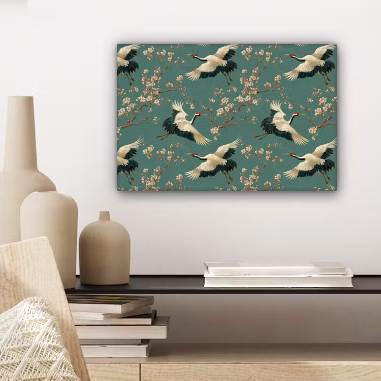 Canvas schilderij - Kersenbloesem - Kraamvogels - Groen — 5