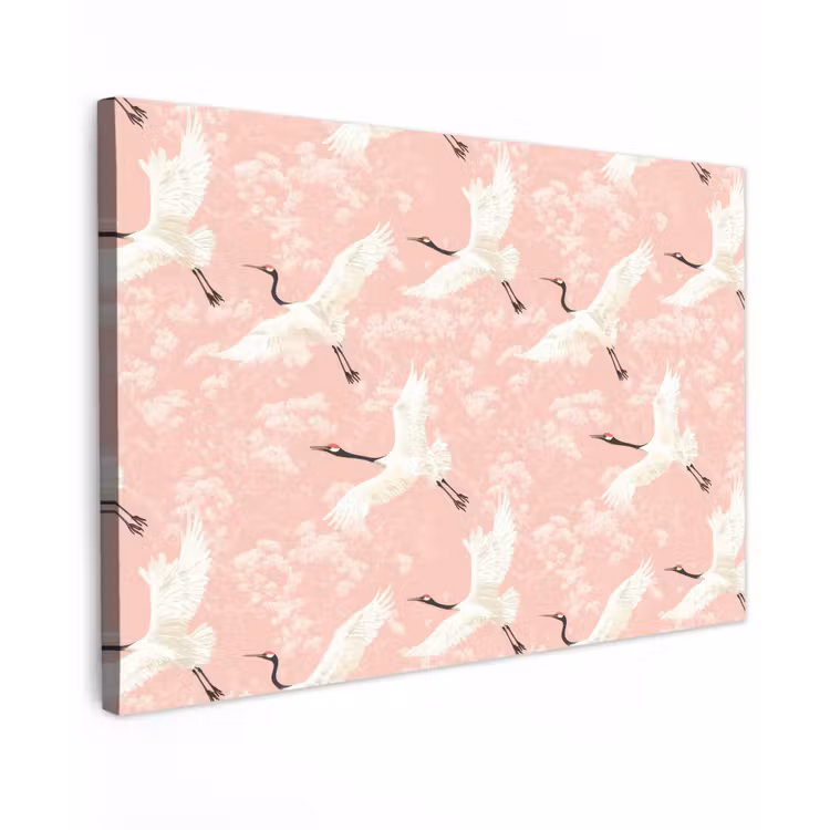 Canvas schilderij - Kraanvogels - Bloesem - Roze — 1