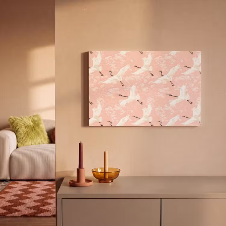 Canvas schilderij - Kraanvogels - Bloesem - Roze — 2