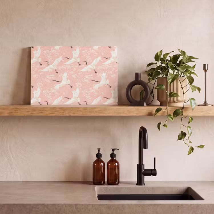 Canvas schilderij - Kraanvogels - Bloesem - Roze — 3