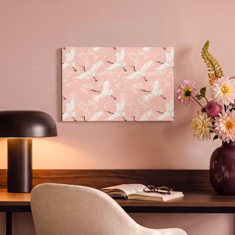 Canvas schilderij - Kraanvogels - Bloesem - Roze — 4