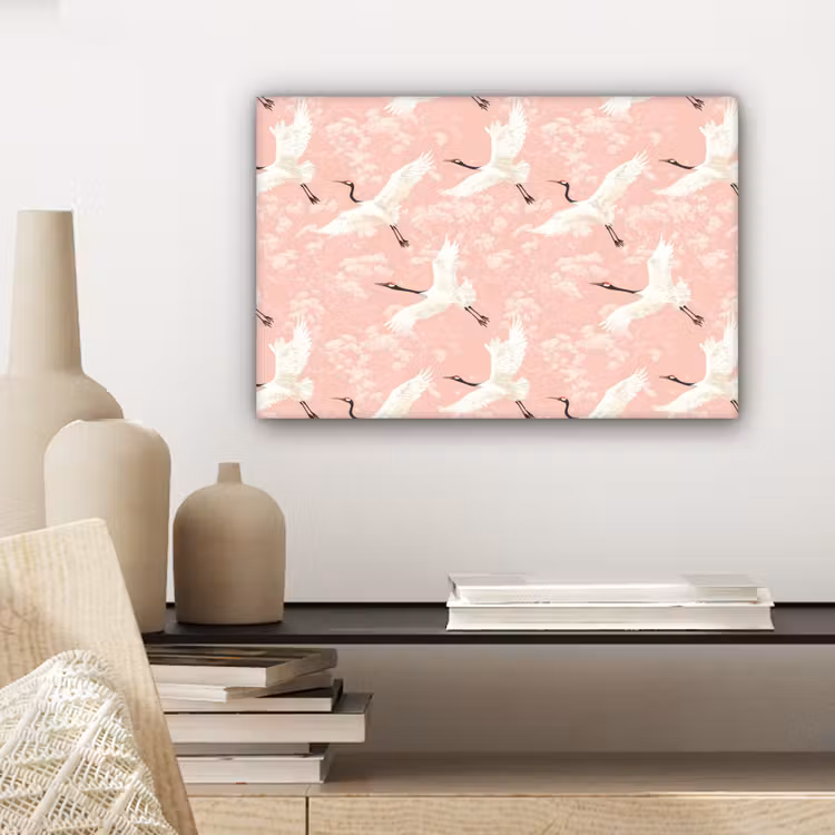 Canvas schilderij - Kraanvogels - Bloesem - Roze — 5