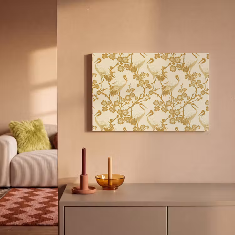 Canvas schilderij - Kraanvogels - Kersenbloesem - Goud — 2