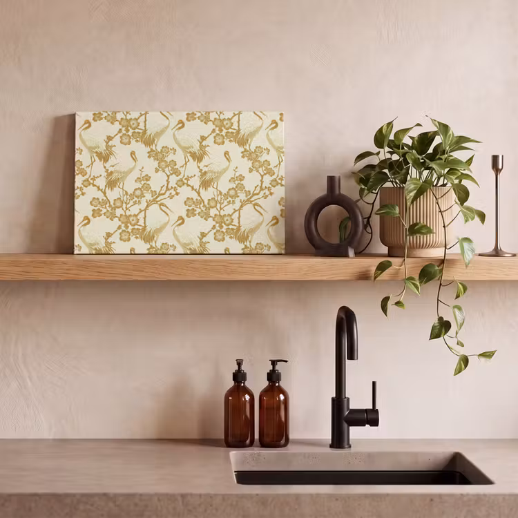 Canvas schilderij - Kraanvogels - Kersenbloesem - Goud — 3