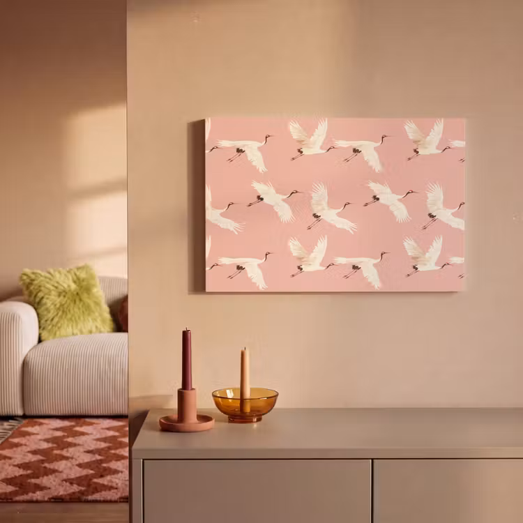 Canvas schilderij - Modern - Kraanvogels - Roze — 2