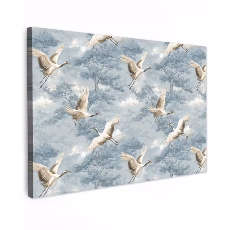 Canvas schilderij - Wolken - Kraanvogels - Blauw — 1