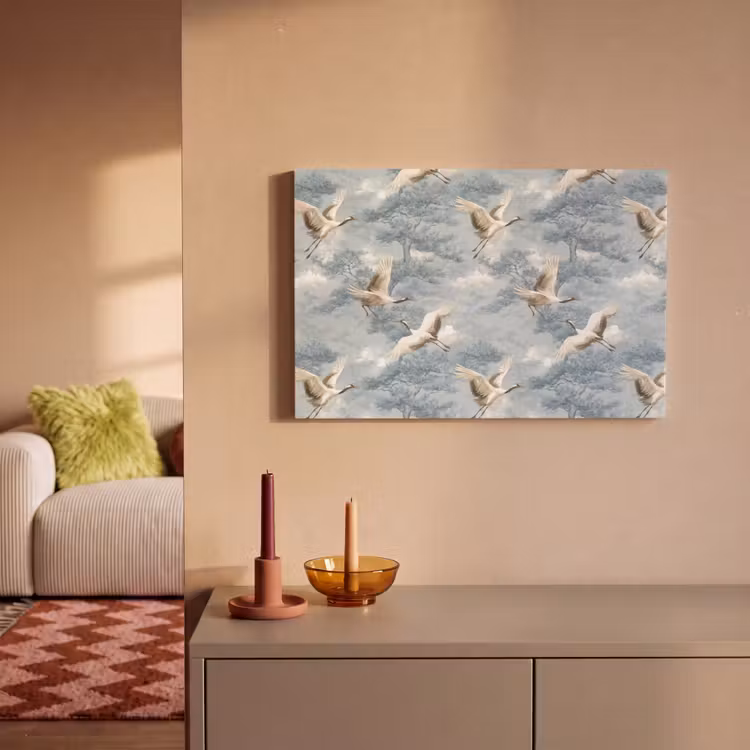 Canvas schilderij - Wolken - Kraanvogels - Blauw — 2