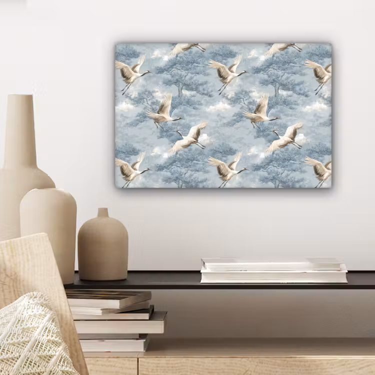 Canvas schilderij - Wolken - Kraanvogels - Blauw — 5