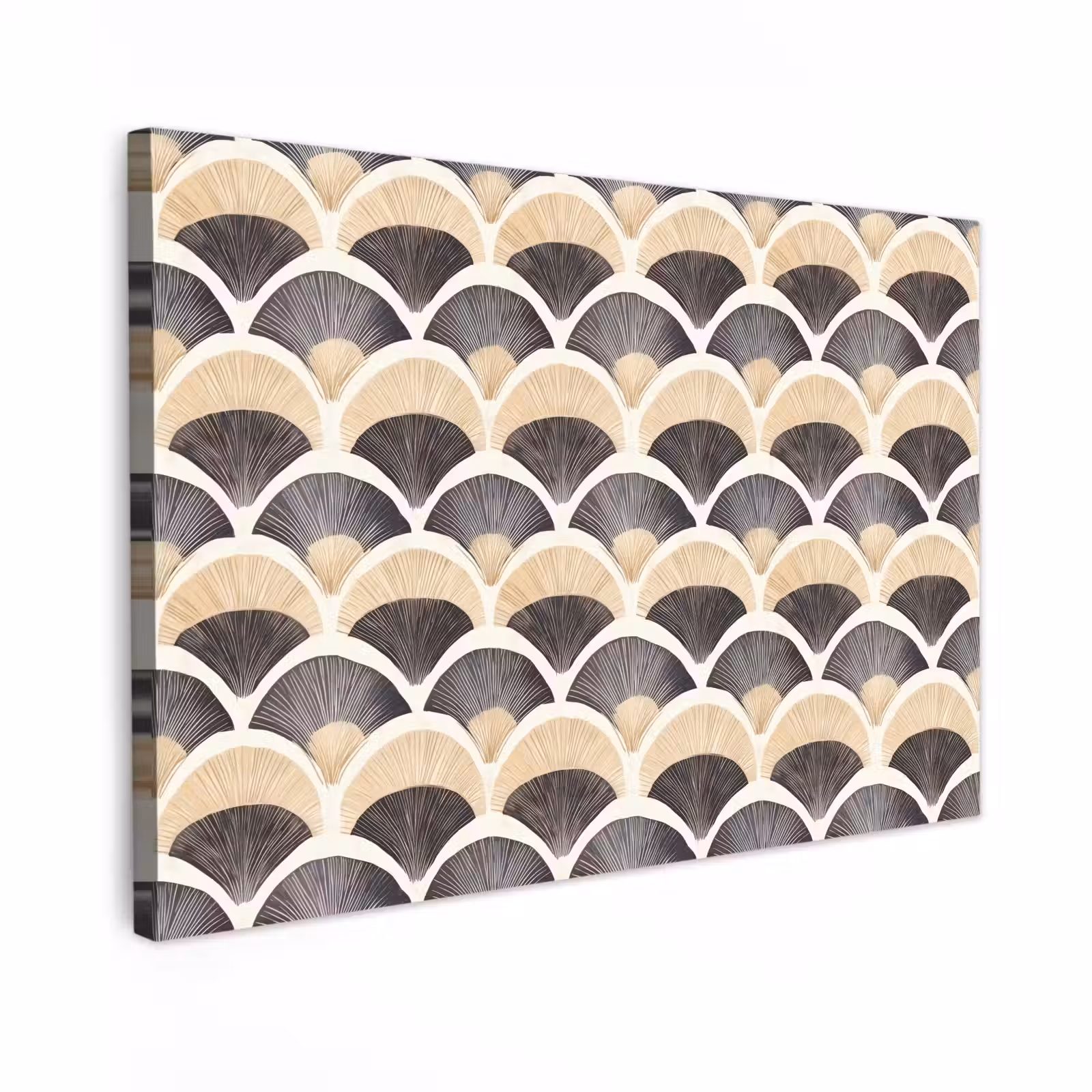 Canvas schilderij - Waaier - Patroon - Zwart - Beige — 1