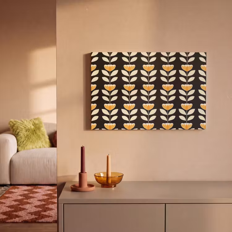Canvas schilderij - Retro - Bloem - Zwart - Okergeel — 2