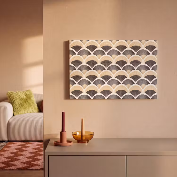 Canvas schilderij - Waaier - Patroon - Zwart - Beige — 2