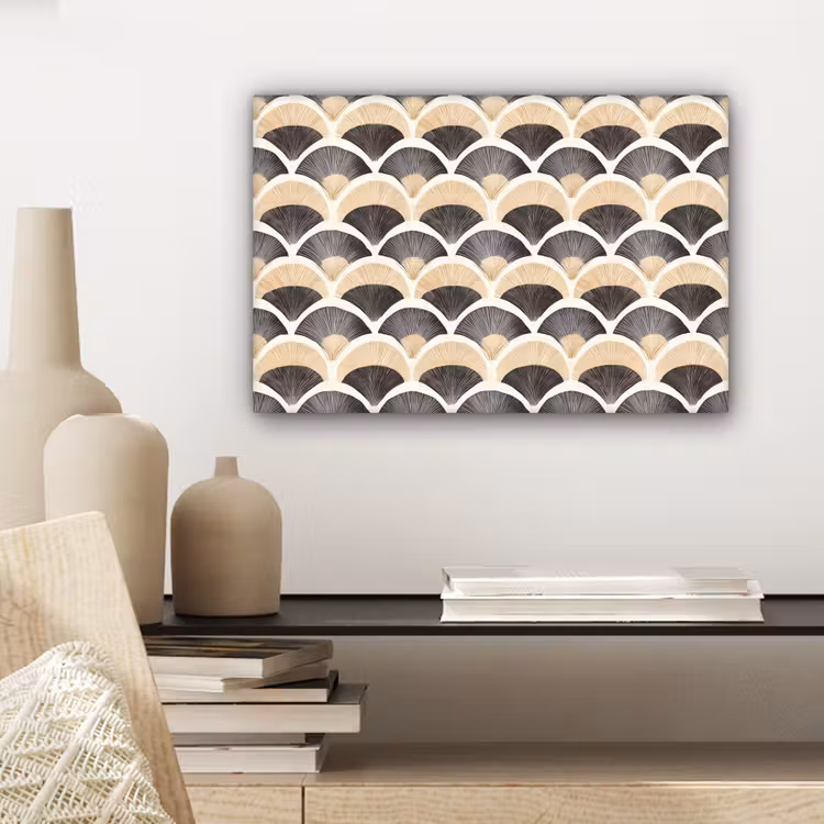 Canvas schilderij - Waaier - Patroon - Zwart - Beige — 5