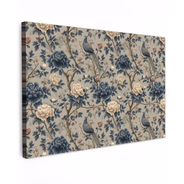 Canvas schilderij - Pauw - Bloemen - Blauw — 1