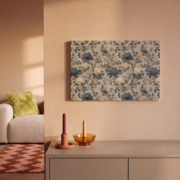 Canvas schilderij - Pauw - Bloemen - Blauw — 2