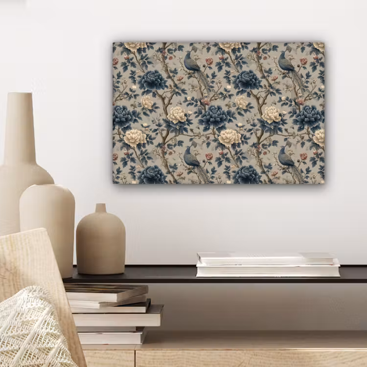 Canvas schilderij - Pauw - Bloemen - Blauw — 5