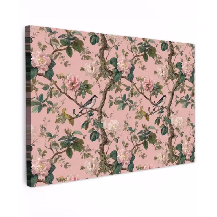Canvas schilderij - Pioenrozen - Botanisch - Vogel — 1