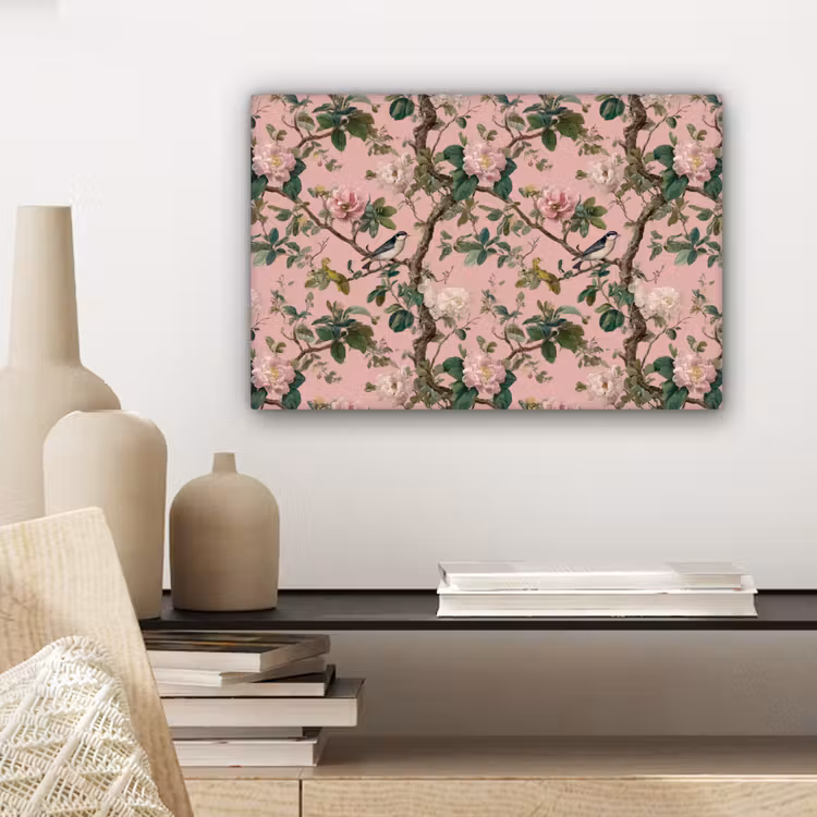 Canvas schilderij - Pioenrozen - Botanisch - Vogel — 5