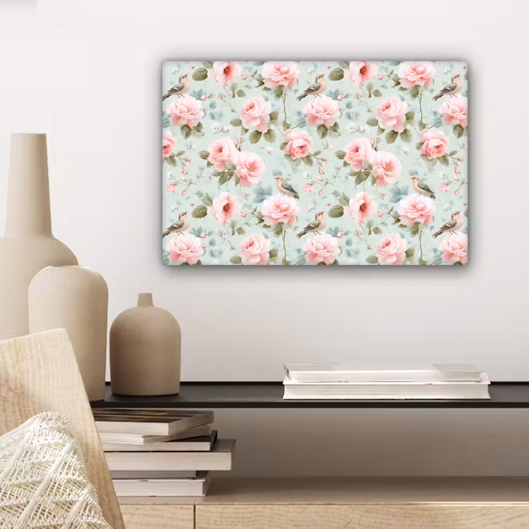 Canvas schilderij - Rozen - Vogels - Pastel - Kleurrijk — 5