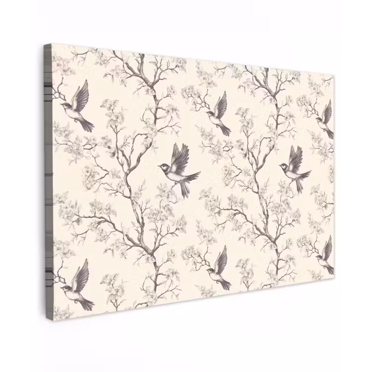 Canvas schilderij - Takken - Vogels - Beige — 1