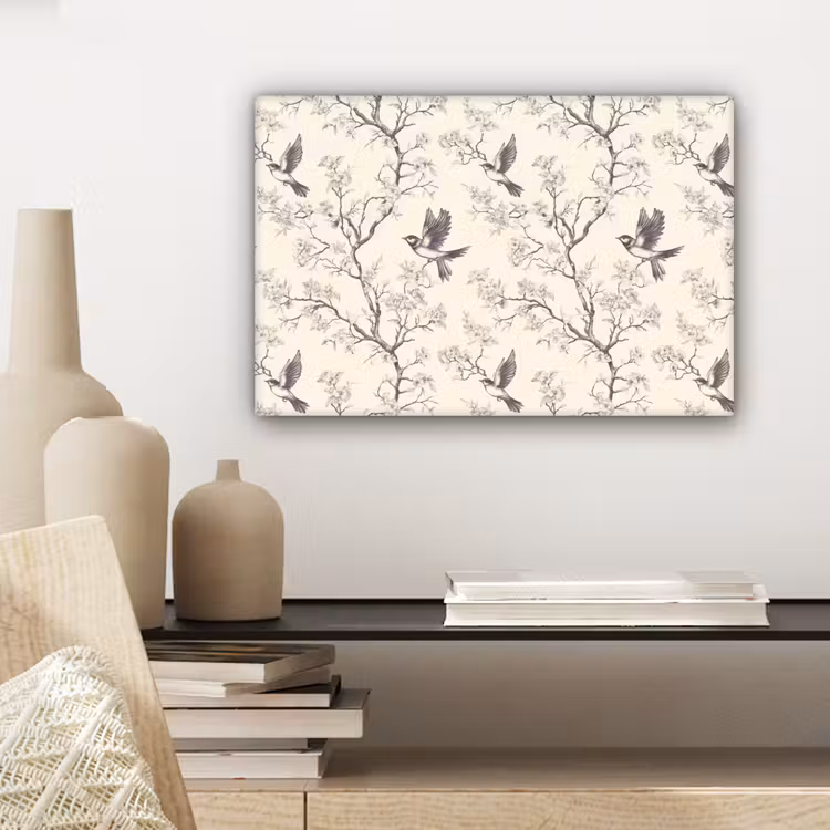 Canvas schilderij - Takken - Vogels - Beige — 5