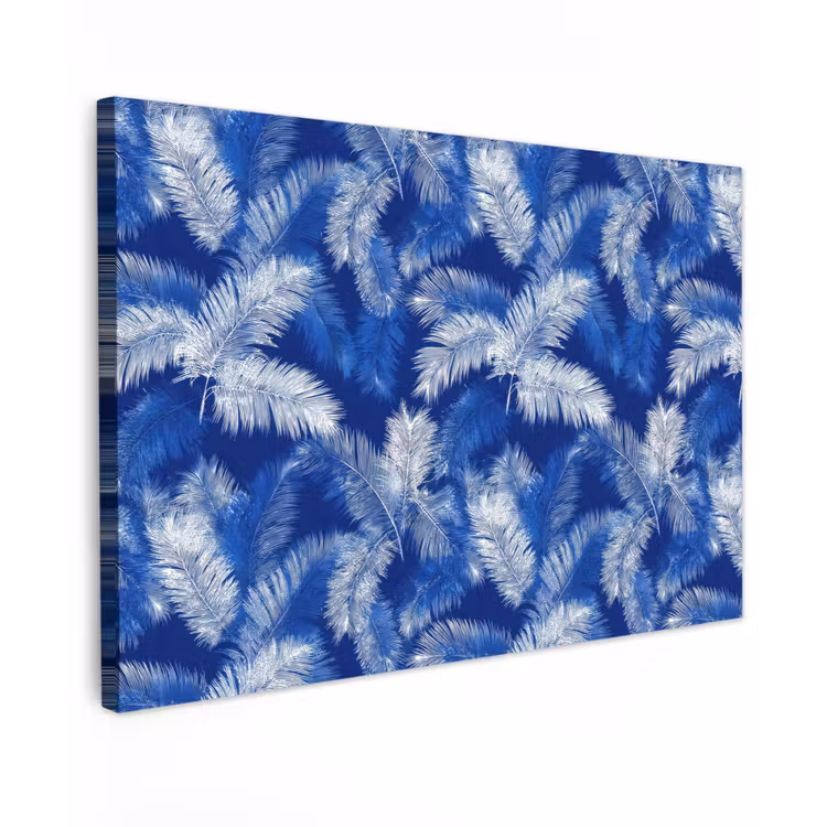Canvas schilderij - Palmblad - Patroon - Blauw — 1