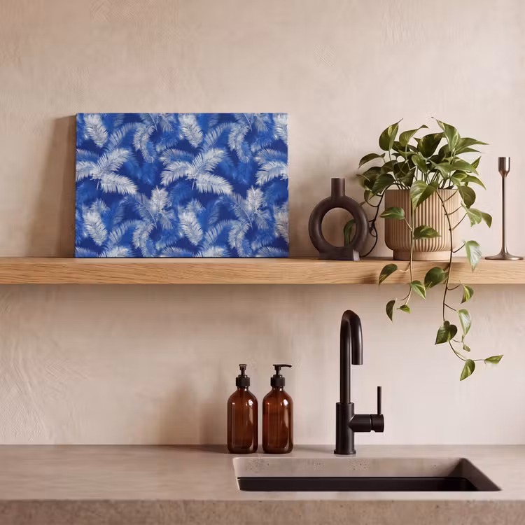 Canvas schilderij - Palmblad - Patroon - Blauw — 3