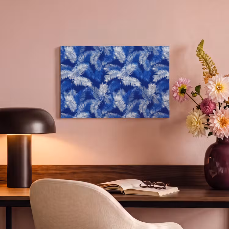 Canvas schilderij - Palmblad - Patroon - Blauw — 4