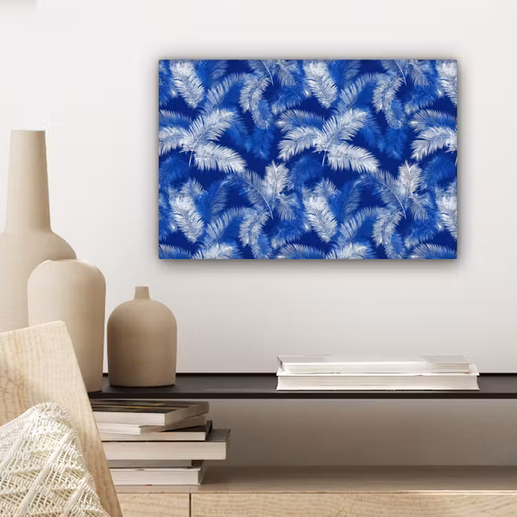 Canvas schilderij - Palmblad - Patroon - Blauw — 5