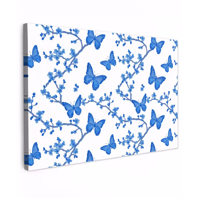 Canvas schilderij - Vlinder - Bloemen - Blauw — 1