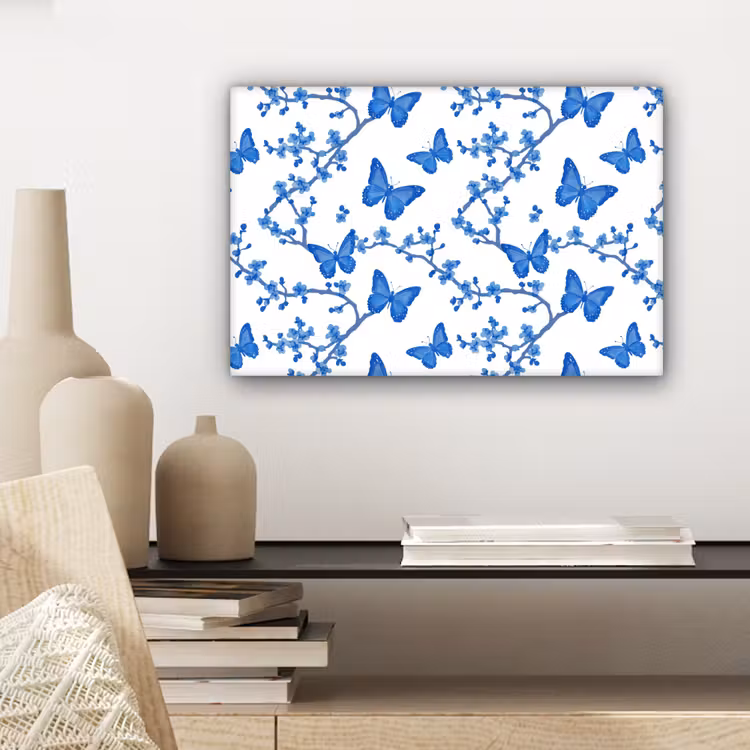 Canvas schilderij - Vlinder - Bloemen - Blauw — 5