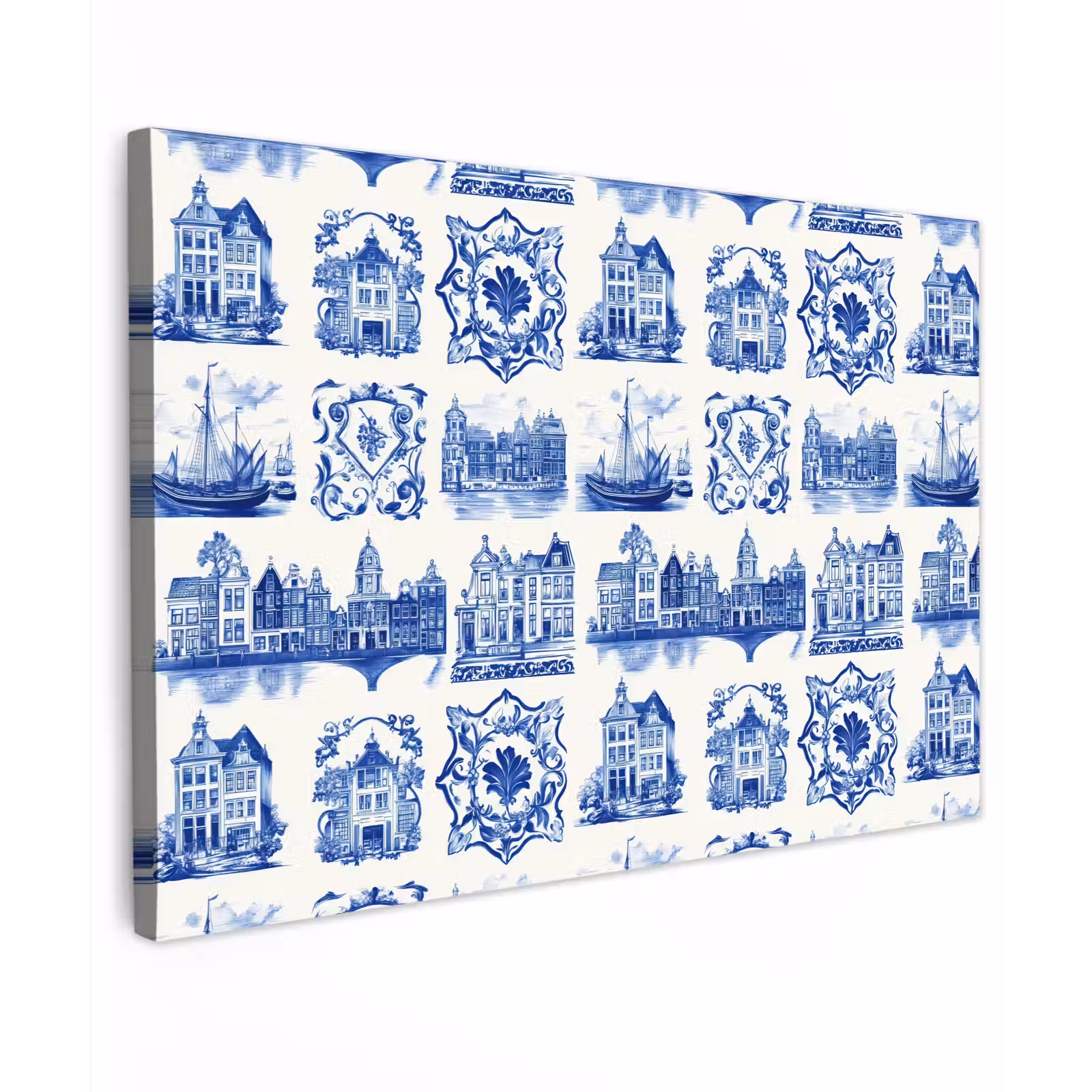 Canvas schilderij - Huizen - Schepen - Blauw — 1
