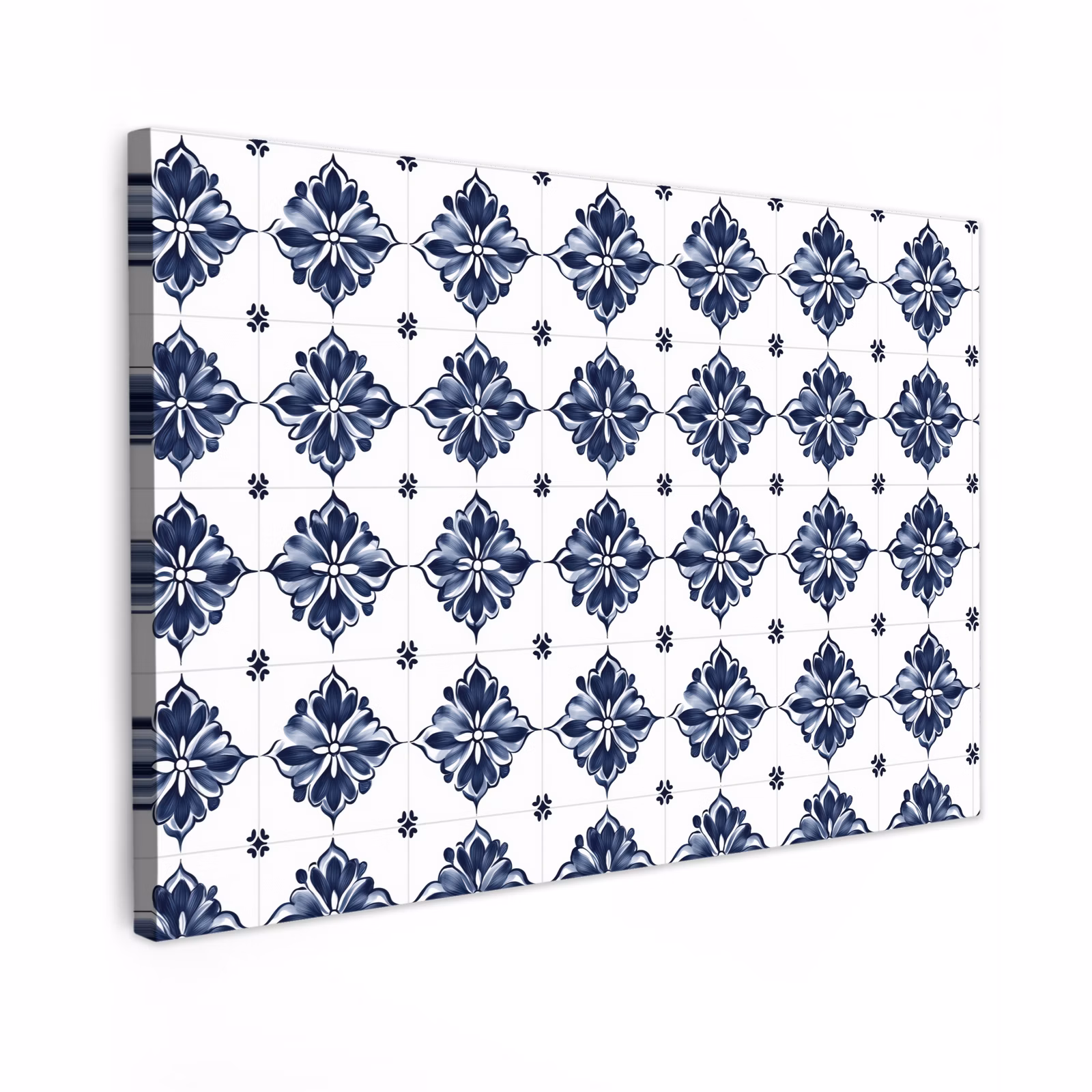 Canvas schilderij - Tegelmotief - Blauw - Wit - Bloem — 1