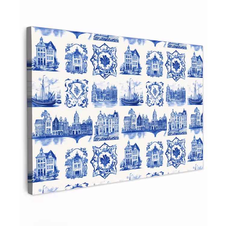 Canvas schilderij - Huizen - Schepen - Blauw — 1