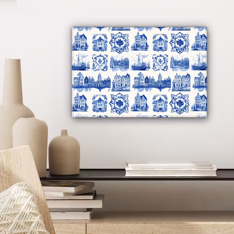 Canvas schilderij - Huizen - Schepen - Blauw — 5